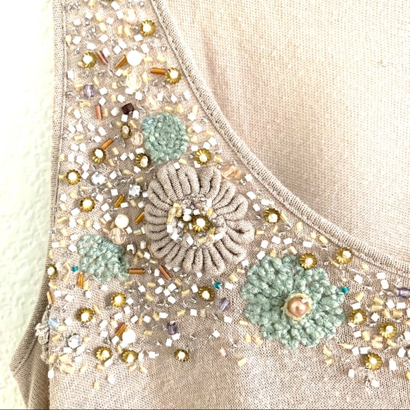 Anthropologie Delete Golden Beaded Asymmetric Top - Picture 3 of 8
